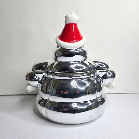Snoopy Silver Puffer Jacket Cookie Jar Peanuts Holiday Shiny Coat Rare - NEW - Picture 3 of 9